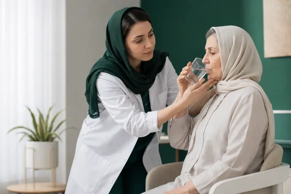 بلع درمانی در تهران 2 بلع درمانی در تهران swallowing assessment adult اگر آب یا غذا مرتب در گلوی شما یا عزیزتان میپرد، هنگام خوردن سرفه میکنید، لقمه در گلو گیر میکند یا غذا خوردن بعد از سکته دشوار شده است، مسئله فقط «بد غذا خوردن» نیست. این نشانهها ممکن است به ارزیابی تخصصی بلع نیاز داشته باشند.